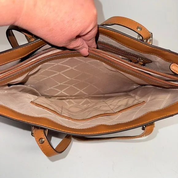 Michael Kors Women's Tote Bag Brown MK Logo Leather Trim Large - Picture 8 of 16